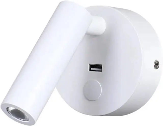 Main image of White,Hardwired Lamp to Reading Book Touch Dimmer Switch Sconces LED Bedside Reading Light USB Charger Focus Beam Home RV Boat