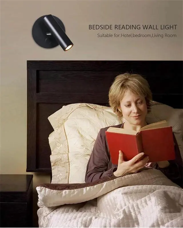 Alt view image 2 of 7 - White,Hardwired Lamp to Reading Book Touch Dimmer Switch Sconces LED Bedside Reading Light USB Charger Focus Beam Home RV Boat