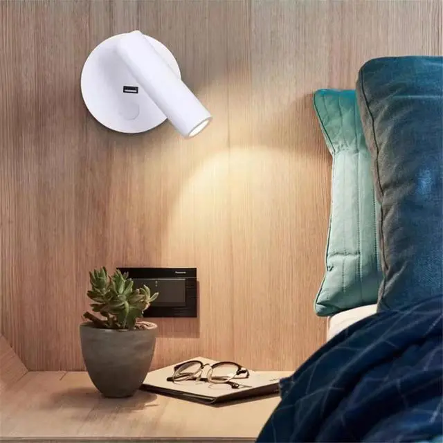 Alt view image 4 of 7 - White,Hardwired Lamp to Reading Book Touch Dimmer Switch Sconces LED Bedside Reading Light USB Charger Focus Beam Home RV Boat