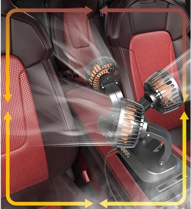 Alt view image 4 of 7 - Electric fan, 3 Heads Car Fan Portable Air Cooling Fan Silent Electric Fan 360° Rotation with 2 Wind Speed Phone Number Display for Car Truck SUV RV Marine Boat