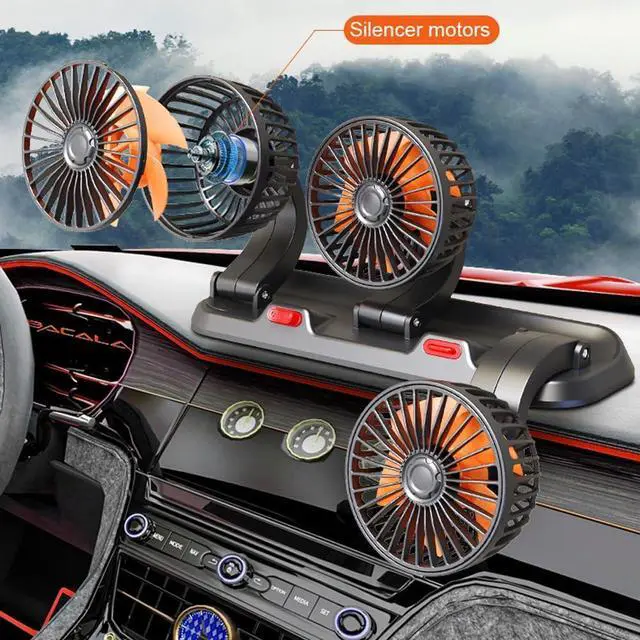 Alt view image 5 of 7 - Electric fan, 3 Heads Car Fan Portable Air Cooling Fan Silent Electric Fan 360° Rotation with 2 Wind Speed Phone Number Display for Car Truck SUV RV Marine Boat