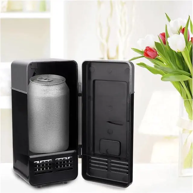 Alt view image 5 of 6 - Mini USB Office Mini Heating And Cooling Dual Use Portable Refrigerator Drink Cooler(Red)