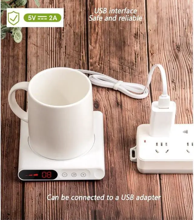 Alt view image 2 of 7 - Coffee Mug Warmer USB Smart Electric Cup Heater Heating Plate with Water-Proof Touch Panel 3 Temperature Setting 8 h Auto Shut Off Winter Gift for Men Women (Color :) (White)