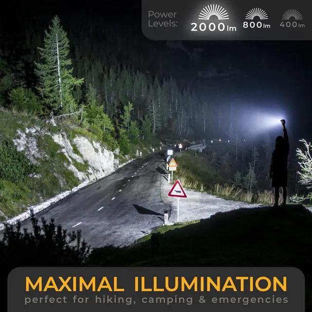 Alt view image 3 of 6 - LICHTMEISTER® Flashlight (2000 Lumens, 5000 mAh Battery)  Rechargeable Flashlight  Flashlights High Lumens  Tactical Flashlight  Flashlight Rechargeable - Extra Bright LED Flashlight