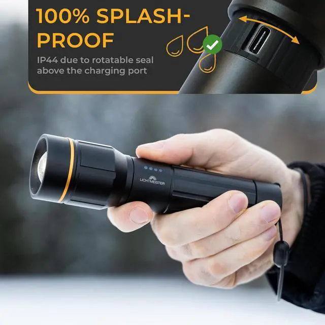 Alt view image 5 of 6 - LICHTMEISTER® Flashlight (2000 Lumens, 5000 mAh Battery)  Rechargeable Flashlight  Flashlights High Lumens  Tactical Flashlight  Flashlight Rechargeable - Extra Bright LED Flashlight
