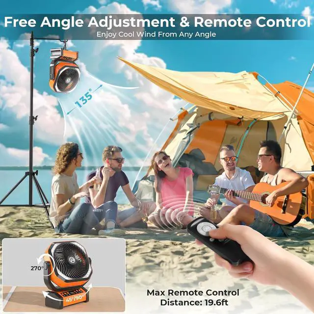 Alt view image 5 of 7 - Camping Fan with LED Lantern, 20000mAh Rechargeable Battery Fan, Max 112Hrs Running,8 Speeds, Digital Display,4 Timer,Auto-Oscillating Table Fan with Remote & Hook for Camping, Power Outage, Hurricane