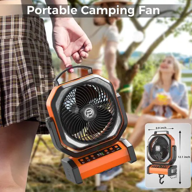 Alt view image 7 of 7 - Camping Fan with LED Lantern, 20000mAh Rechargeable Battery Fan, Max 112Hrs Running,8 Speeds, Digital Display,4 Timer,Auto-Oscillating Table Fan with Remote & Hook for Camping, Power Outage, Hurricane