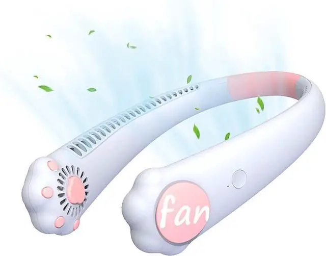 Main image of Cartoon Hanging Neck Fan Portable, Mini USB Cat Claw Bladeless Fan, Hands Free Neckband Silent Fan, Air Cooler Wearable Fan for Sport Office Outdoor, Kids Girls Boys Women Gift White