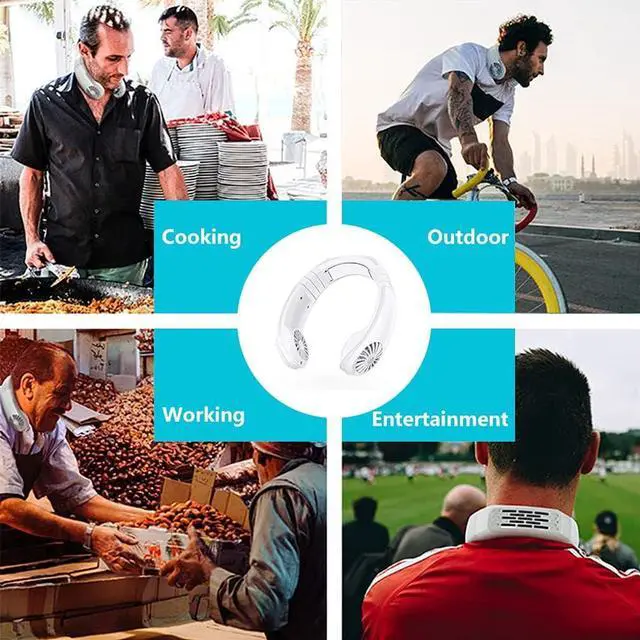 Alt view image 5 of 6 - Hands Free Portable Neck Fan, Mini USB Rechargeable Neck Cooler Fan with 3 Speeds, Personal Air Conditioner Hanging Neckband Cooling Fan for Summer Home Office Sport Indoor Outdoor White