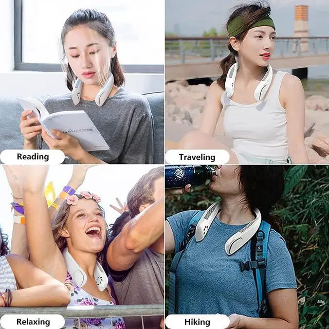 Alt view image 7 of 7 - Portable Bladeless Neckband Fan, 9000 mAh USB Rechargeable Neck Fan, Mini Silent Hanging Cooling Fan Hands Free, 3 Wind Speed, Personal Air Conditioner for Outdoor Sport Travel Blue
