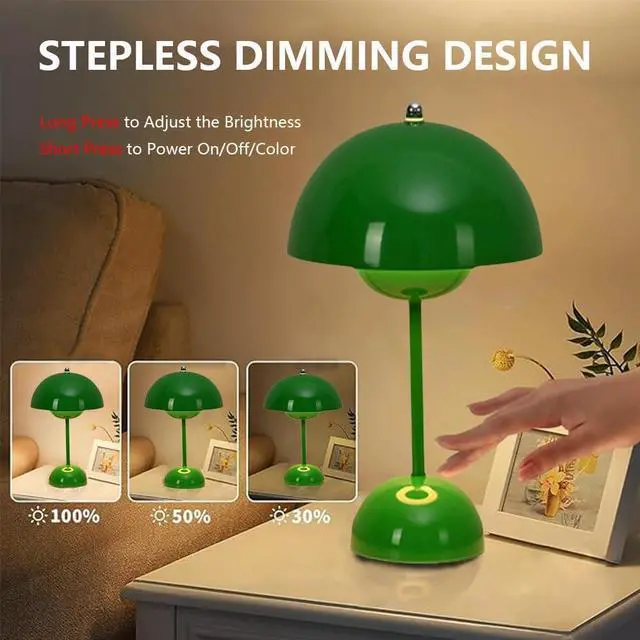 Alt view image 6 of 7 - Portable LED Mushroom Bud Lamp, 3-Color Adjustable Touch Night Light, USB-Powered Small Flowerpot Lamp for Living Bedroom Children's Study Office,Green