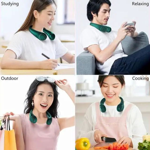 Alt view image 7 of 7 - Leafless Neck Hanging Fan, Portable Neckband Fan USB Rechargeable, Mini Sport Fan Hands Free, 360° Cooling, 3 Adjustable Speeds, for Women Men Summer Gift Blue