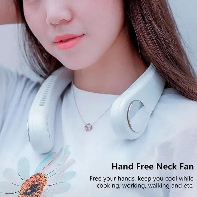 Alt view image 2 of 7 - Leafless Neck Hanging Fan, Mini USB Personal Neckband Fan, Portable Sports Lazy Neck Fan, Air Cooler Wearable with 3 Speeds, Bladeless Fan Hands Free for Outdoor Office Travel White
