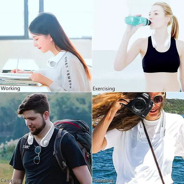 Alt view image 7 of 7 - Leafless Neck Hanging Fan, Mini USB Personal Neckband Fan, Portable Sports Lazy Neck Fan, Air Cooler Wearable with 3 Speeds, Bladeless Fan Hands Free for Outdoor Office Travel White