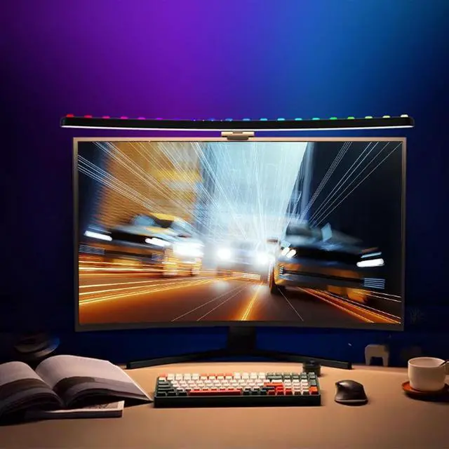 Alt view image 2 of 7 - LED Monitor Light Bar Curved, Eye Caring Angle Adjustable, Touch Control, USB Powered Reading Light for Office and Gaming