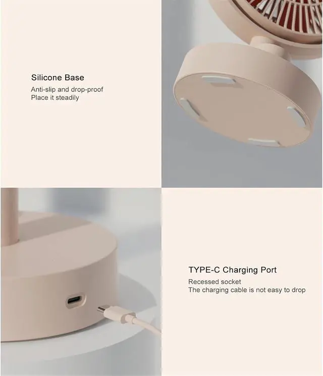 Alt view image 6 of 7 - Countertop Mobile Smart Digital Display Fan, Outdoor Camping Type-C Rechargeable Office Student Dormitory Home Bedroom Fan (Color : White)