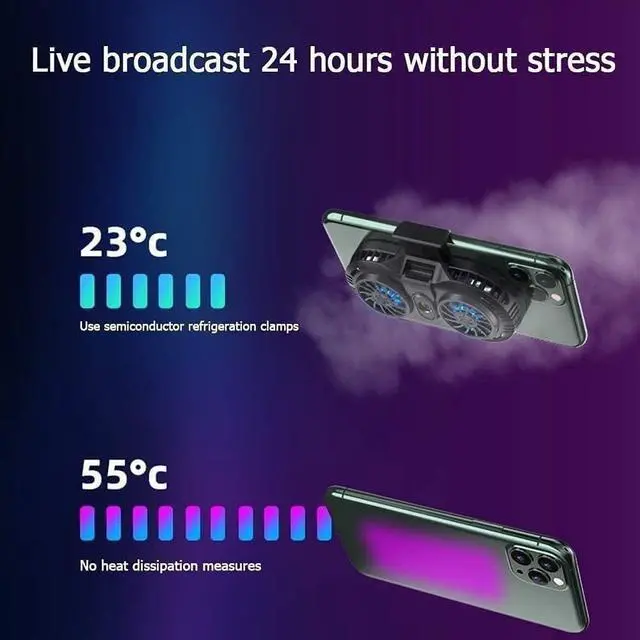 Alt view image 2 of 6 - Phone Cooler, Cellphone Radiator with Dual Semi-Conductor Cooling Chip, Suitable for All Types Cellphone from 4.5 to 7 Inches for Live Streaming, Outdoor Vlog, Mobile Gaming