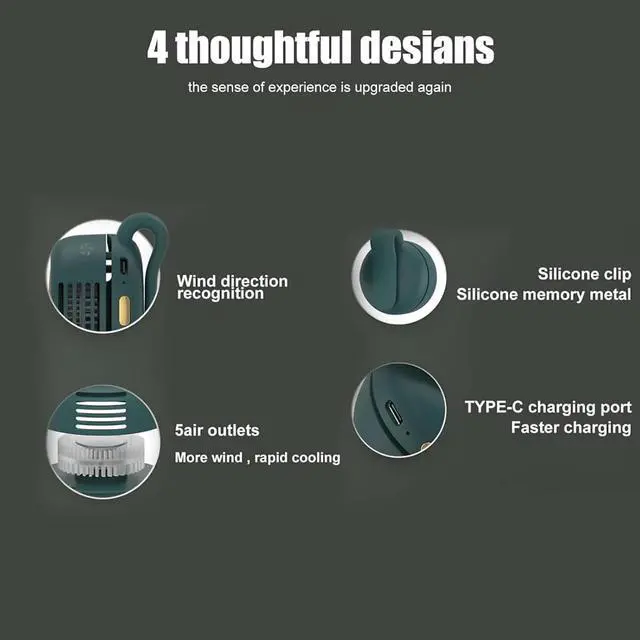 Alt view image 5 of 7 - Corelration Fan, Sheneco Corelration Portable Silent Mini Bladeless Electric Fan Clip On, Adjustable 3 Speeds Clip-On Fans for Shirt, Mini Whirlwind for Waist Clips for Outdoor (Green+Green, Medium)