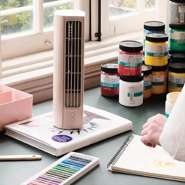 Alt view image 2 of 7 - USB Desk Fan, Small Fan Usb Charging Desktop Negative Ion Student Dormitory Mini Portable, Powerful 3 Speeds Wind (Pink)