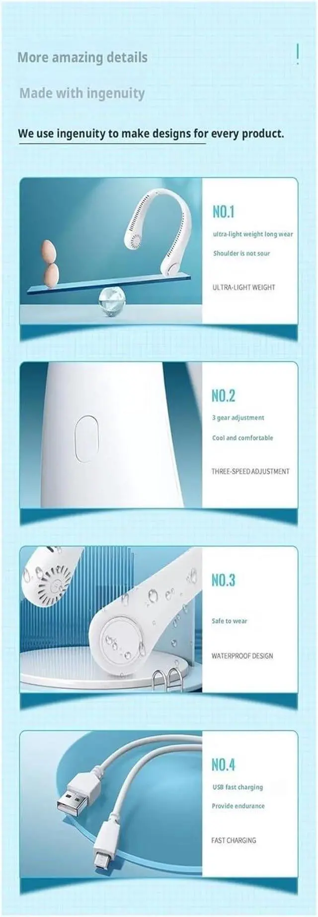 Alt view image 5 of 6 - Portable Small Fan(IvoryWhite)