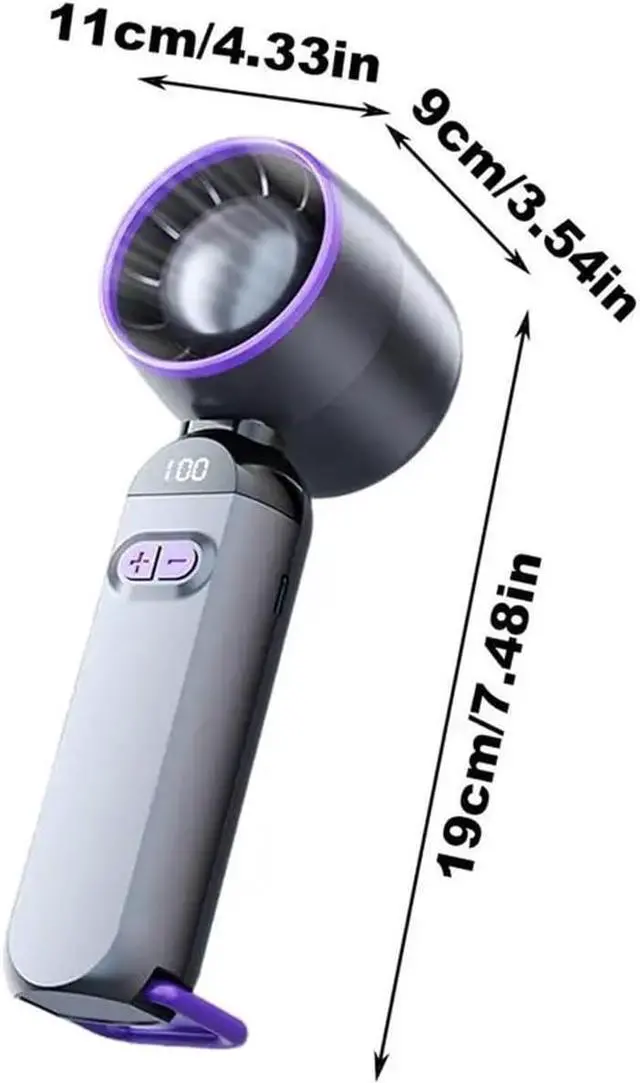 Alt view image 2 of 5 - Small Hand-Held Fan Rechargeable Portable Fan Handheld High Speed Blower Quiet Cooling Device 100 Speeds Adjustable With Digital(Grey)