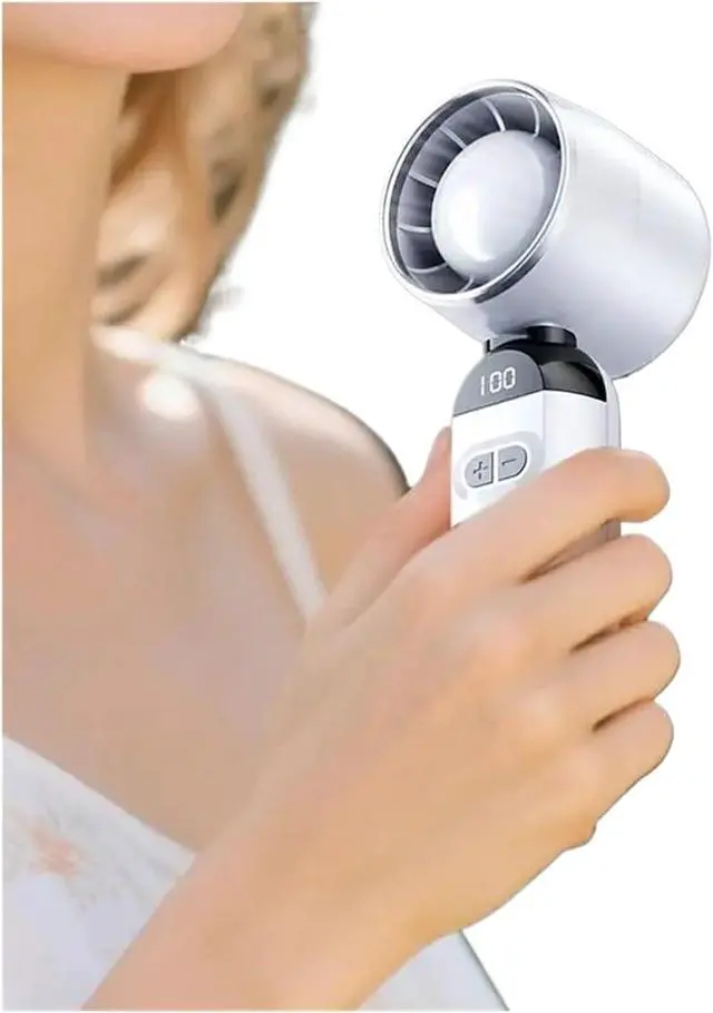 Alt view image 4 of 5 - Small Hand-Held Fan Rechargeable Portable Fan Handheld High Speed Blower Quiet Cooling Device 100 Speeds Adjustable With Digital(Grey)