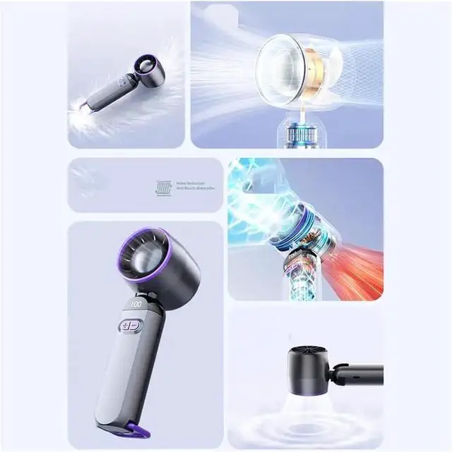 Alt view image 5 of 5 - Small Hand-Held Fan Rechargeable Portable Fan Handheld High Speed Blower Quiet Cooling Device 100 Speeds Adjustable With Digital(Grey)