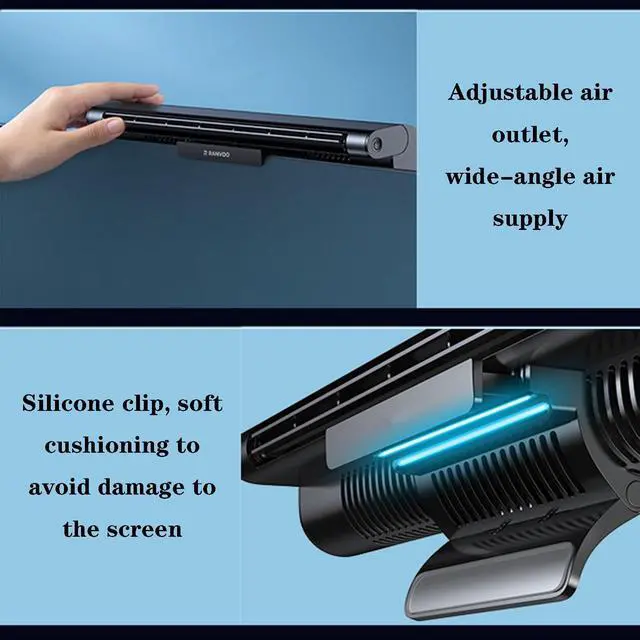 Alt view image 6 of 7 - Computer Monitor Clip On Fan, Portable Desktop Ultra Quiet Screen Hanging Fan with 3 Speeds Touch Control, Compatible with Thickness Less Than 2cm Laptop Display, Black