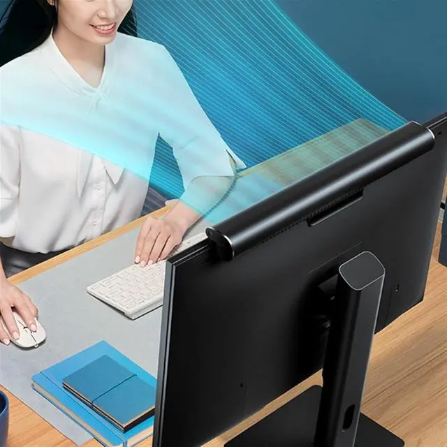 Alt view image 2 of 7 - Computer Monitor Clip On Fan, Portable Desktop Ultra Quiet Screen Hanging Fan with 3 Speeds Touch Control, Compatible with Thickness Less Than 2cm Laptop Display, Black