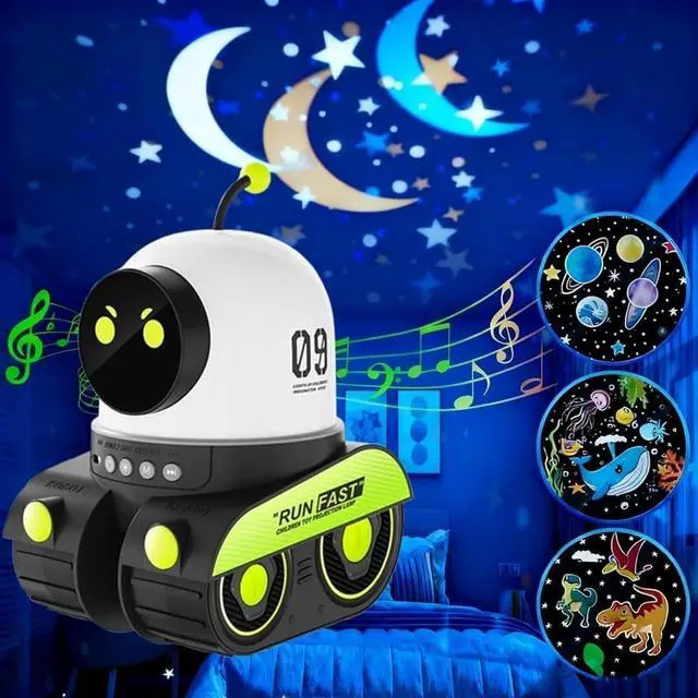 Alt view image 5 of 7 - Kids Cartoon Projector Lamp, Kids Cartoon Projector Night Light, Rechargeable Cartoon Projectors Light, Cartoon Robot Car Projection Lamp with 360° Rotation Silent+21 Slides for Gifts (1)