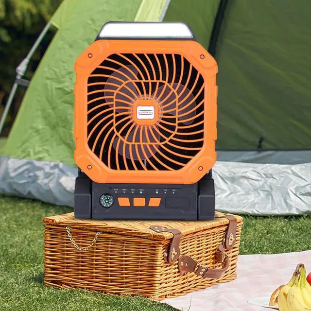 Alt view image 2 of 7 - Rechargeable Outdoor Fan With Solar Panel LED Light 4Wind Speed 3Brightness Light Timer For Camping Fishing Traveling Outdoor Battery Operated Fan With Timer Function