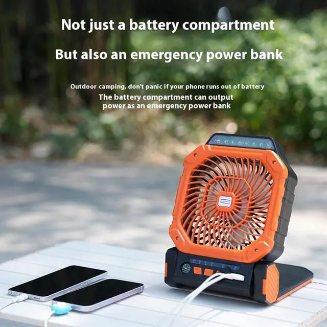 Alt view image 3 of 7 - Rechargeable Outdoor Fan With Solar Panel LED Light 4Wind Speed 3Brightness Light Timer For Camping Fishing Traveling Outdoor Battery Operated Fan With Timer Function