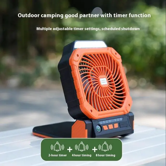 Alt view image 6 of 7 - Rechargeable Outdoor Fan With Solar Panel LED Light 4Wind Speed 3Brightness Light Timer For Camping Fishing Traveling Outdoor Battery Operated Fan With Timer Function