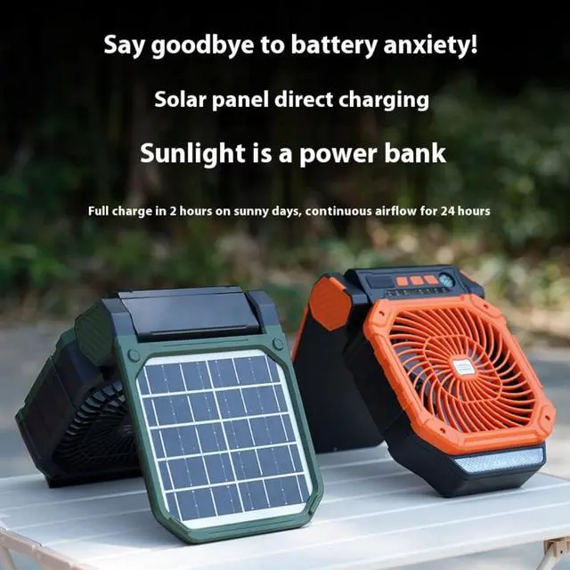 Alt view image 7 of 7 - Rechargeable Outdoor Fan With Solar Panel LED Light 4Wind Speed 3Brightness Light Timer For Camping Fishing Traveling Outdoor Battery Operated Fan With Timer Function