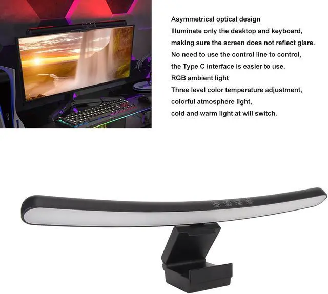 Alt view image 6 of 7 - Computer Monitor Lamp Touch Control Monitor Lamp Eye Caring Stepless Dimming Lamp Bar Desktop Screen Light LED for Home Office Desk