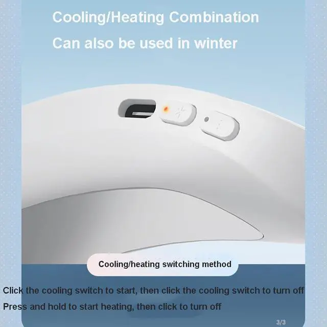 Alt view image 3 of 6 - Portable Neck Fan,Semiconductor Cooling/Heating,Neckband Fan3 Speeds Adjustabl,USB Rechargeable,Wearable Fan for Office Outdoor Travel Queue