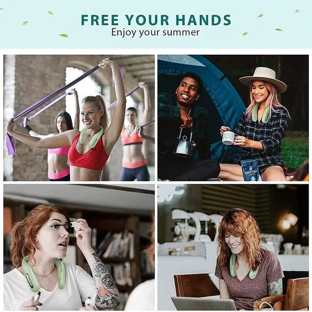 Alt view image 3 of 5 - Portable Neck Fan,USB Rechargeable Hands Free Bladeless Neckband Fans,3 Speeds, Adjustment Wearable Personal Cooling Fan for Outdoor,Sports,Office-Mint Green,Green (Pink)