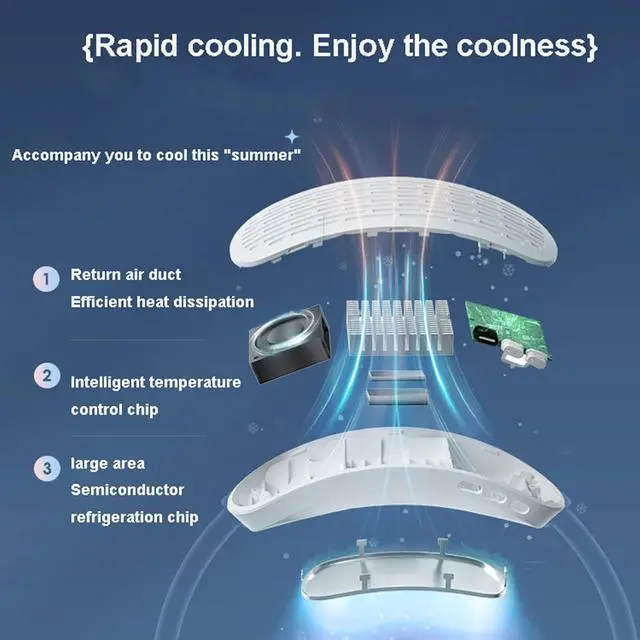 Alt view image 5 of 6 - Portable Neck Fan,Semiconductor Cooling/Heating,Neckband Fan3 Speeds Adjustabl,USB Rechargeable,Wearable Fan for Office Outdoor Travel Queue