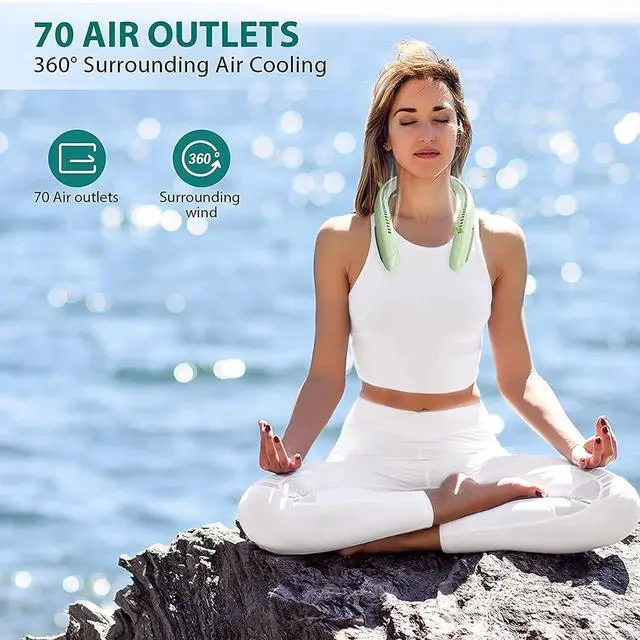 Alt view image 2 of 5 - Portable Neck Fan,USB Rechargeable Hands Free Bladeless Neckband Fans,3 Speeds, Adjustment Wearable Personal Cooling Fan for Outdoor,Sports,Office-Mint Green,Green (Pink)