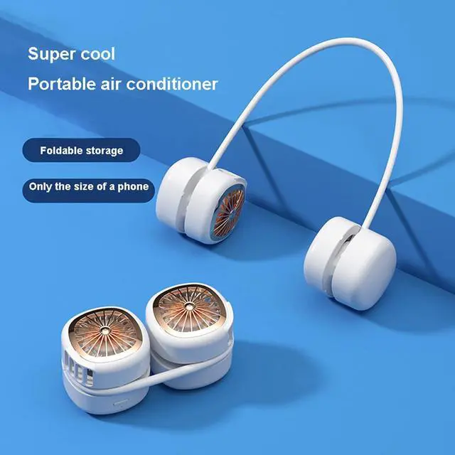 Alt view image 6 of 6 - Neck Fan Personal Fan, Portable Bladeless Fan Cooling Fan, Low Noise USB Hands Free Wearable Rechargeable Fan, 3 Speed 360°Free Rotation Hanging Fan for Office Outdoor Trave,Blue (White)
