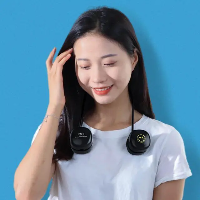 Alt view image 5 of 6 - Neck Fan Personal Fan, Portable Bladeless Fan Cooling Fan, Low Noise USB Hands Free Wearable Rechargeable Fan, 3 Speed 360°Free Rotation Hanging Fan for Office Outdoor Trave,Blue (White)