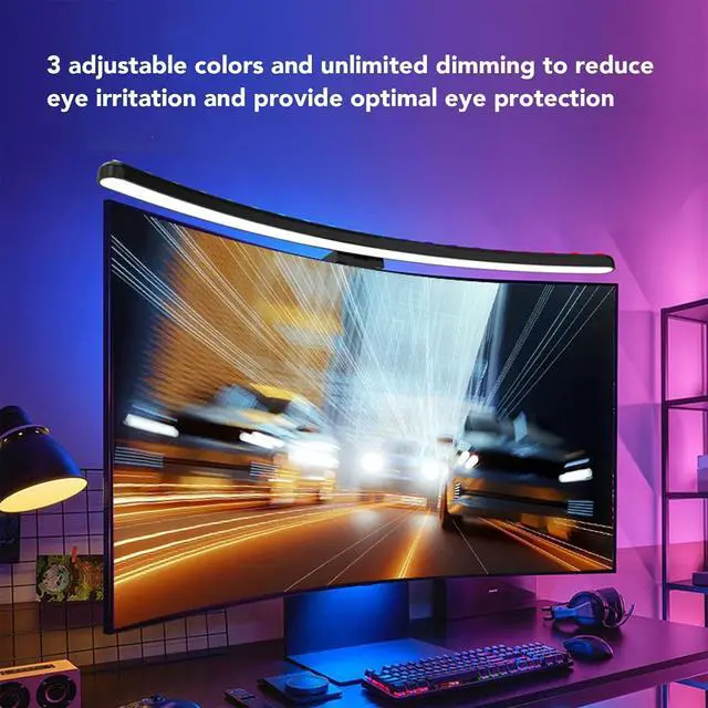 Alt view image 2 of 7 - Monitor Light Bar, Curved Computer Monitor Light Bar, Eye Caring, Touch Control, Adjustable Angle, USB Powered LED Reading Light for Office Game