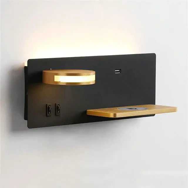 Main image of 11 W LED Indoor Wall Light with 2 Switches, Includes USB Port and Qi Wireless Charger, Warm White 3000 K Bedside Table with 360° Adjustable 5 W Reading Lamp for Bedroom, Living Room,