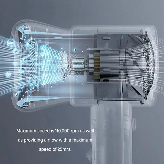 Alt view image 3 of 7 - Mini Portable Air Blower, Turbo Speed 110,000 RPM, Stepless Speed Control, Fast Charging, Rechargeable, for Keyboard, Camera, Computer, Car Cleaning