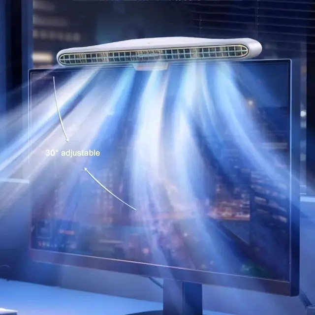 Alt view image 6 of 7 - OVARIA Clip On Monitor Fan, Personal Cooling Fan for Computer, 3 Wind Speeds, 30cm Long Air Outlet, Quiet USB Bladeless Fan, for Flat and Curved Monitor, Laptop(Color:White)