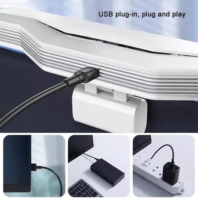 Alt view image 7 of 7 - OVARIA Clip On Monitor Fan, Personal Cooling Fan for Computer, 3 Wind Speeds, 30cm Long Air Outlet, Quiet USB Bladeless Fan, for Flat and Curved Monitor, Laptop(Color:White)