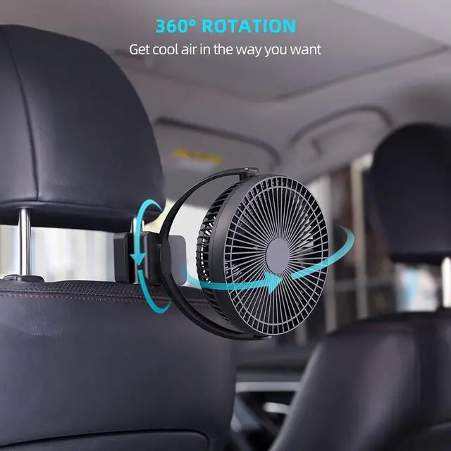 Alt view image 5 of 7 - 10000mAh 8-Inch Rechargeable Battery Operated Clip on Fan, 4 Speeds Fast Aiflow USB Fan, Sturdy Clamp Portable for Outdoor Camper Golf Cart or Indoor Gym Treadmill Personal Office Desk - Black