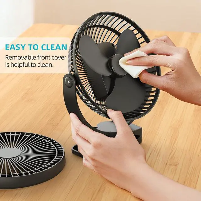 Alt view image 7 of 7 - 10000mAh 8-Inch Rechargeable Battery Operated Clip on Fan, 4 Speeds Fast Aiflow USB Fan, Sturdy Clamp Portable for Outdoor Camper Golf Cart or Indoor Gym Treadmill Personal Office Desk - Black