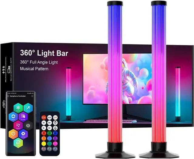Main image of RGB Desktop Light, 360-Degree Ambient Lighting, App Control, Bluetooth Speaker, 1000 Lumens, 2-Pack (Round-Style Light Column, Height: 17 inches)