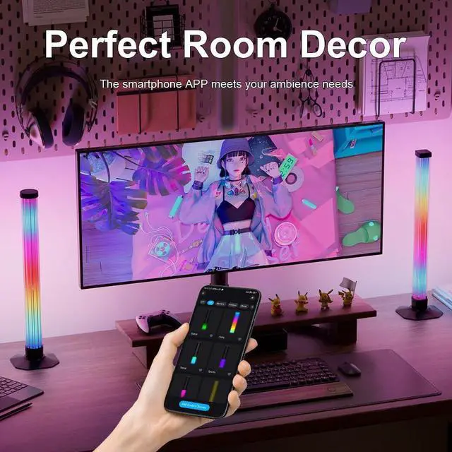 Alt view image 5 of 7 - RGB Desktop Light, 360-Degree Ambient Lighting, App Control, Bluetooth Speaker, 1000 Lumens, 2-Pack (Round-Style Light Column, Height: 17 inches)